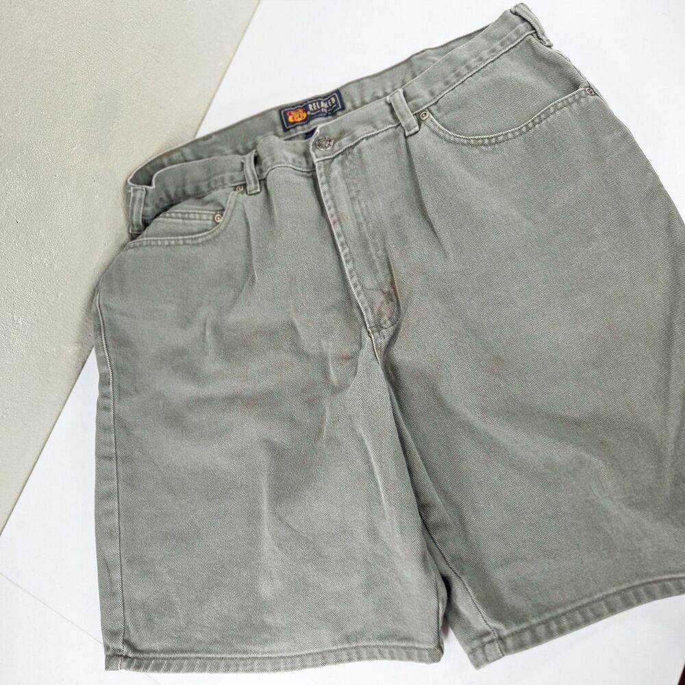 Vintage Route 66 Relaxed Fit Denim Shorts Jorts Size 38 Olive Green